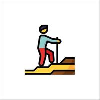 A man is climbing up a mountain with a pole vector