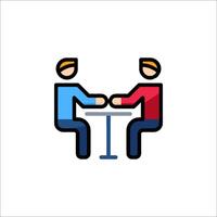 Two people sitting at a table with a table vector