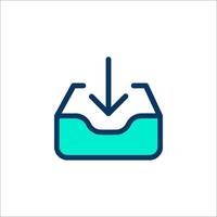 A blue and green icon of a box with an arrow pointing down vector