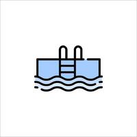 A blue line icon of a pool with a ladder vector