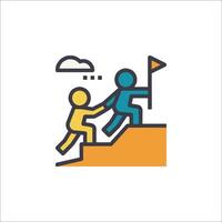 Two people are climbing up a hill with a flag vector