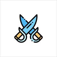 Two knives crossed in a line with a blue background vector