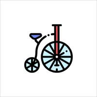 A bicycle icon with a red wheel and a blue wheel vector