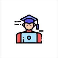A man in a graduation cap and gown is holding a laptop vector