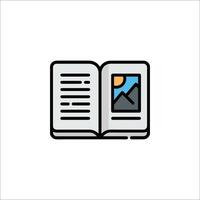 An open book icon with a mountain in the background vector