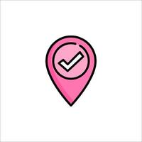 A pink pin with a tick mark on it vector