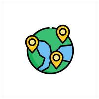 A globe with pins on it and a map pointer vector
