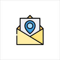 An envelope with a pin on it and a map icon vector