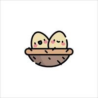 Two eggs in a nest with a smiley face vector