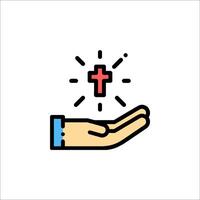 A hand holding a cross and a light coming from it vector