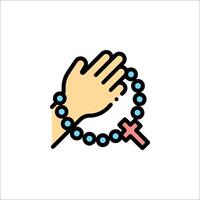 Praying hands icon with rosary and cross vector