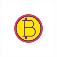 Bitcoin logo in a circle with a yellow and purple border vector