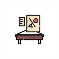 A drawing of a table with a piece of paper on it vector