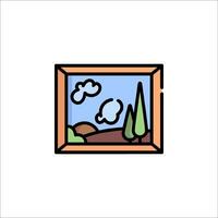 A painting of a landscape with clouds and trees vector