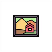 A house in a frame with mountains in the background vector