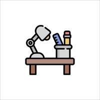 A desk with a lamp and a pencil on it vector