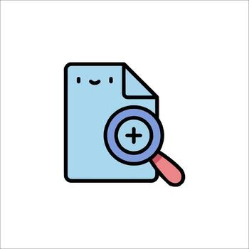 A file with a magnifying glass and a smiley face vector