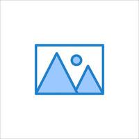 A blue icon with a mountain and sun vector
