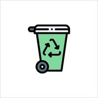 A green trash can with a recycling symbol on it vector