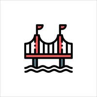 A bridge with two flags on it vector