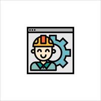 A man in a hard hat is on a computer screen vector