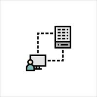 A person is sitting at a computer and a computer is connected to it vector