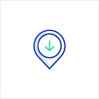 A map pin with an arrow pointing down vector