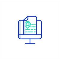 A computer screen with a paper document and a map icon vector