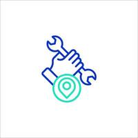 A hand holding a wrench and a map icon vector