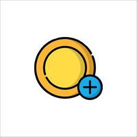 A yellow coin with a plus sign on it vector