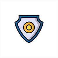 A shield with a yellow and blue circle on it vector