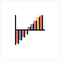 A colorful bar chart with a line going up vector