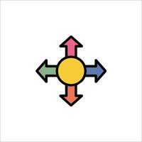 A colorful arrow pointing to four different directions vector