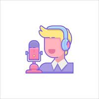 A man with headphones and microphone on a white background vector