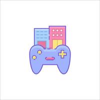 A game controller with a city in the background vector