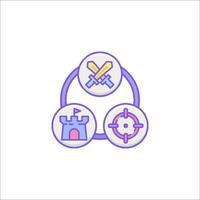 A purple circle with three symbols on it vector