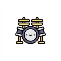 A cartoon drum set icon with a smiley face vector