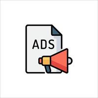 Ads icon with a megaphone and paper vector