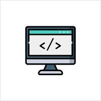 A computer monitor with a code symbol on it vector