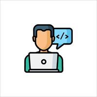 A man with a laptop and a speech bubble vector