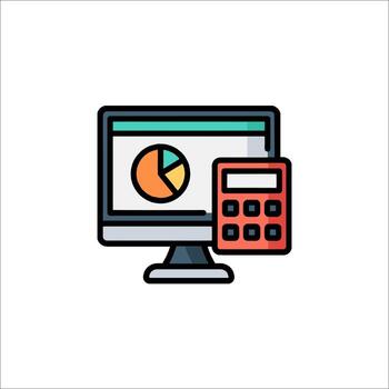 A computer monitor with a calculator and pie chart icon vector