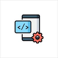 A mobile phone with code on it and a gear vector