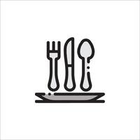 A fork, knife and spoon icon on a plate vector