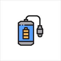 A battery icon with a cable connected to it vector