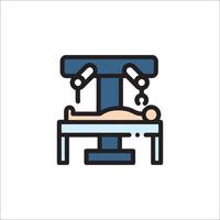 A robot is laying on a table with a person in the middle vector