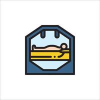 A man lying in a bed with a bedside table vector