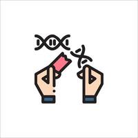 Two hands holding a piece of paper with a dna strand vector