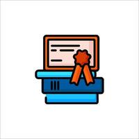A stack of books with a certificate icon vector