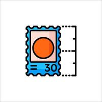A postage stamp with an orange circle on it vector