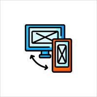 A computer and phone icon with a arrow pointing to it vector